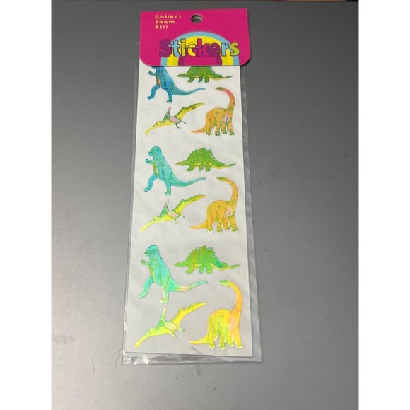 Vintage Stuck on You Dinosaur Holographic Stickers 6" Sheet NEW NOS - Picture 1 of 5
